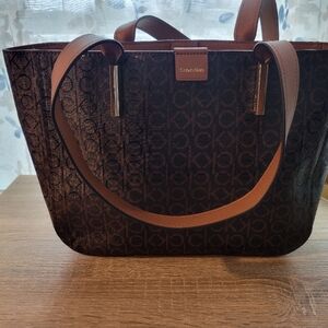 Calvin Klein Brown Tote with Logo Pattern